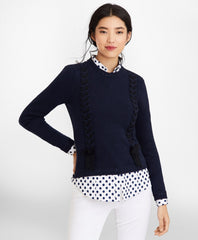 Grosgrain-Trimmed Supima® Cotton Cable-Knit Sweater