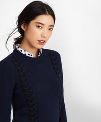 Grosgrain-Trimmed Supima® Cotton Cable-Knit Sweater