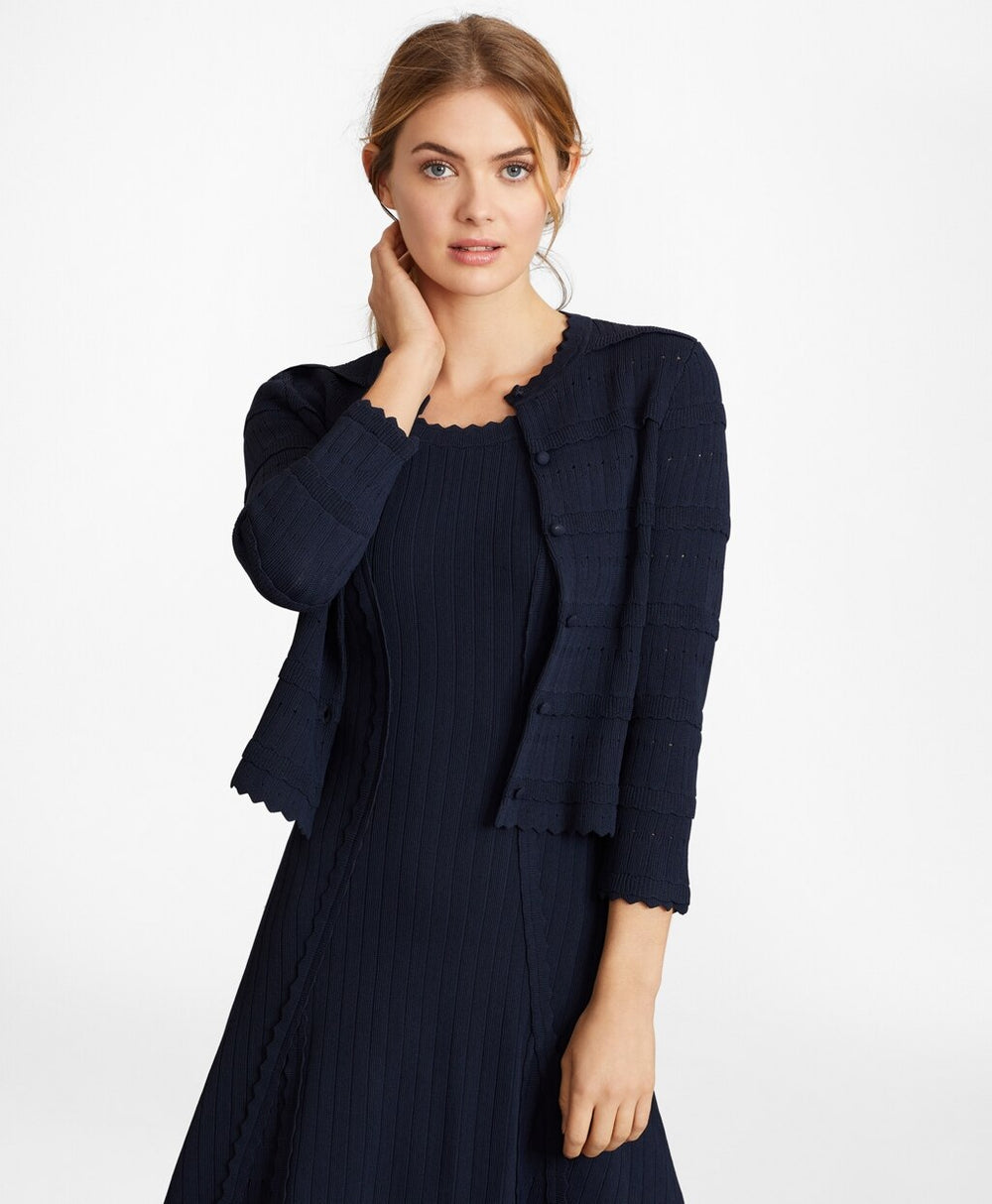 Scalloped-Trim Rib-Knit Cropped Cardigan