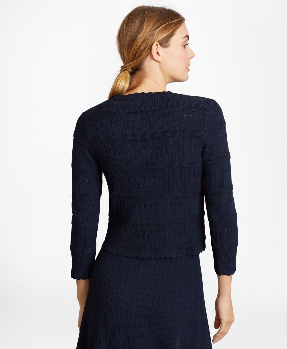 Scalloped-Trim Rib-Knit Cropped Cardigan