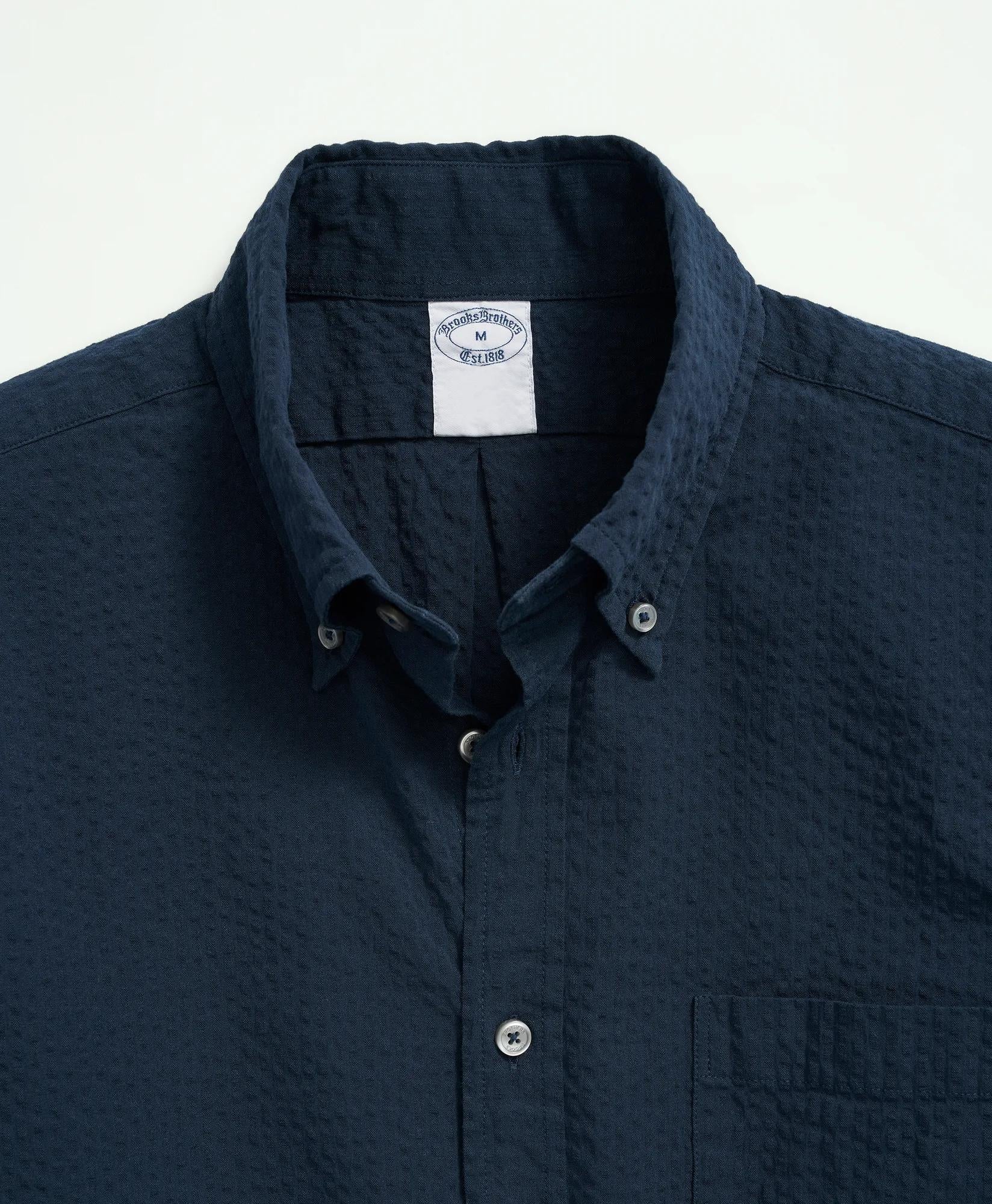 Washed Cotton Seersucker Button-Down Collar Sport Shirt