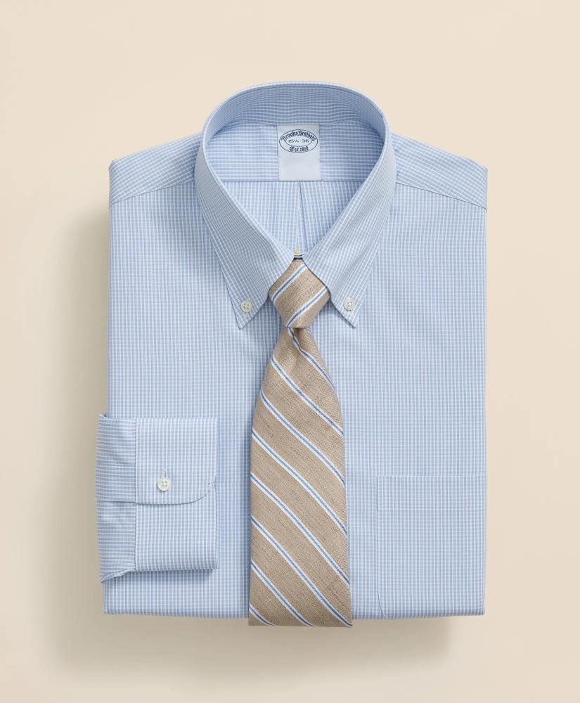 Pure Supima® Cotton Regular-Finish Polo Button Down Collar Micro Windowpane Dress Shirt