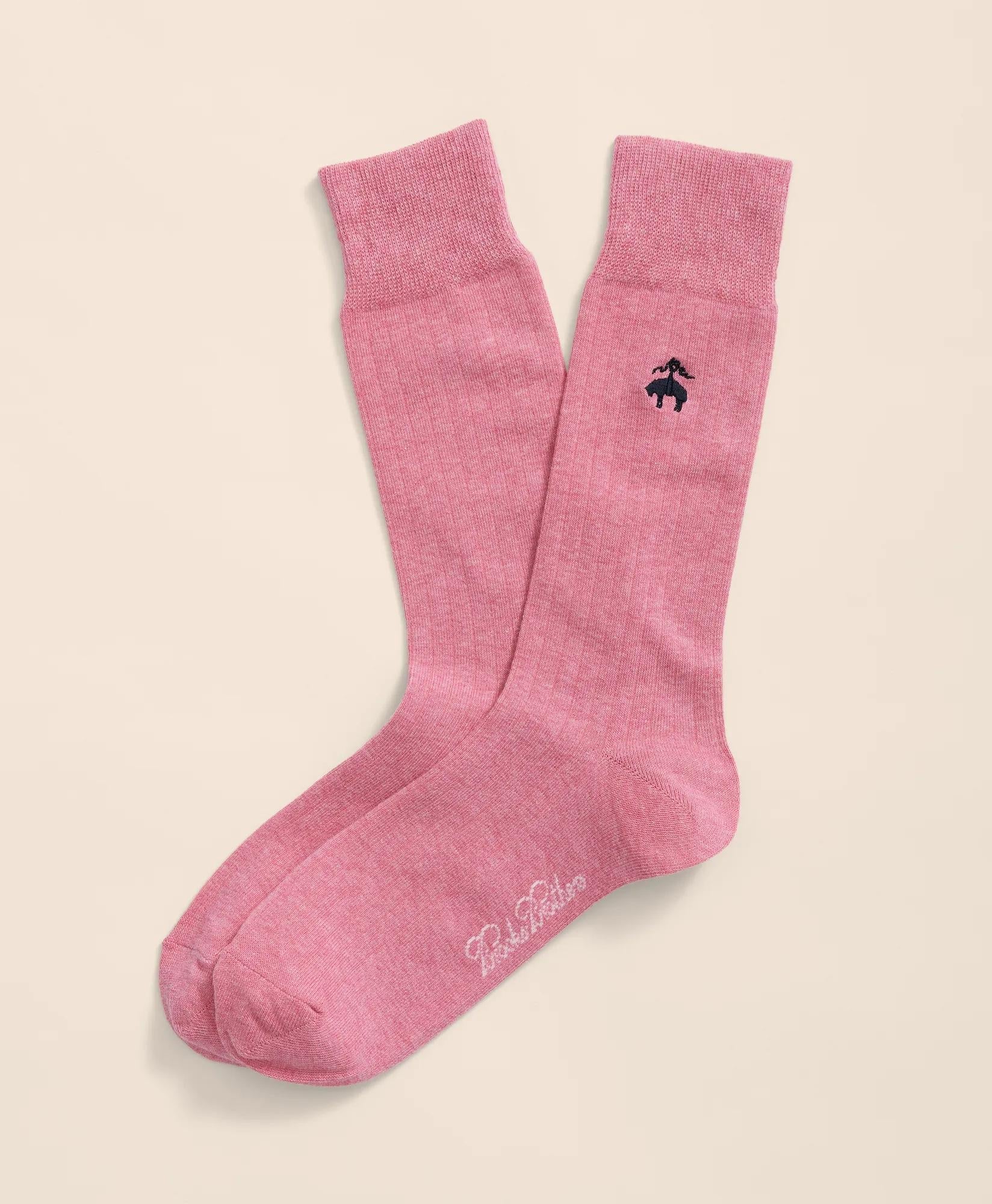 Cotton Blend Ribbed Socks with Embroidered Golden Fleece®