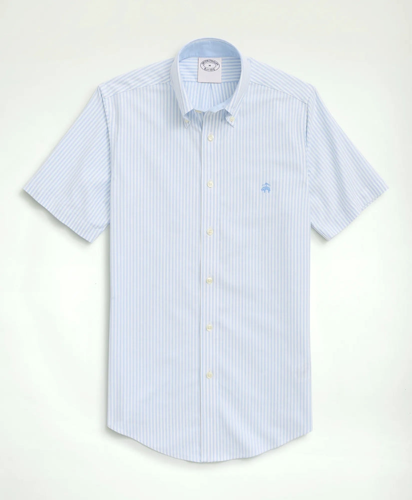Stretch Non-Iron Oxford Button-Down Collar Bengal Stripe Short- Sleeve Sport Shirt