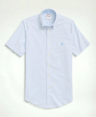 Stretch Non-Iron Oxford Button-Down Collar Bengal Stripe Short- Sleeve Sport Shirt