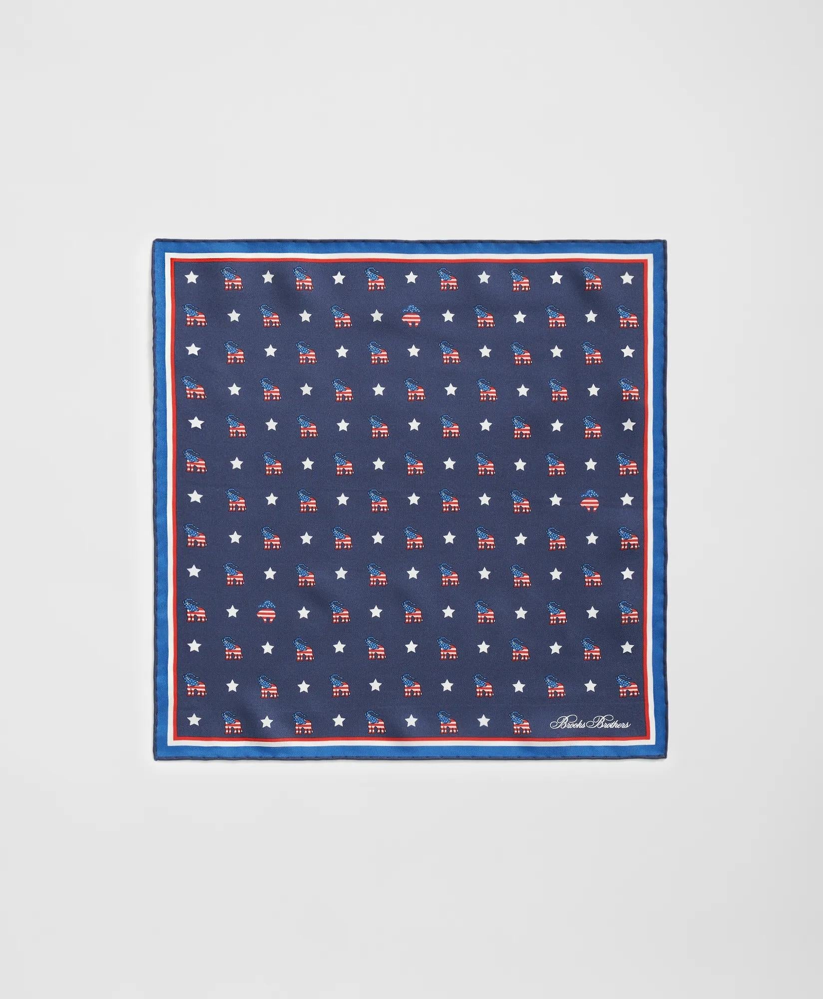 Elephant Motif Silk Pocket Square