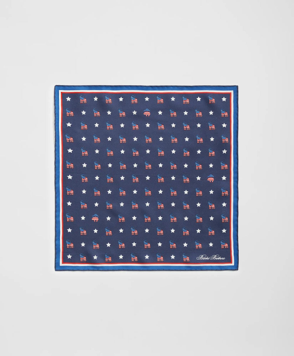 Elephant Motif Silk Pocket Square