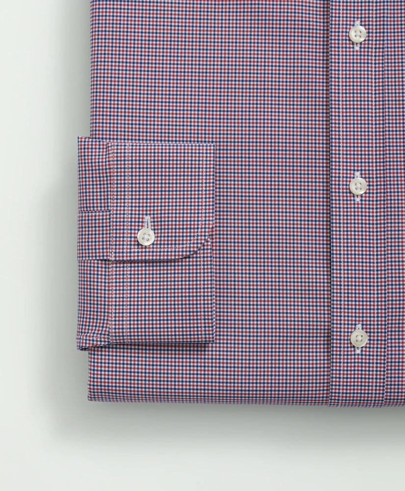 Checked Dress Shirt Big & Tall Stretch Supima® Cotton Non-Iron Poplin Polo Button-Down Collar