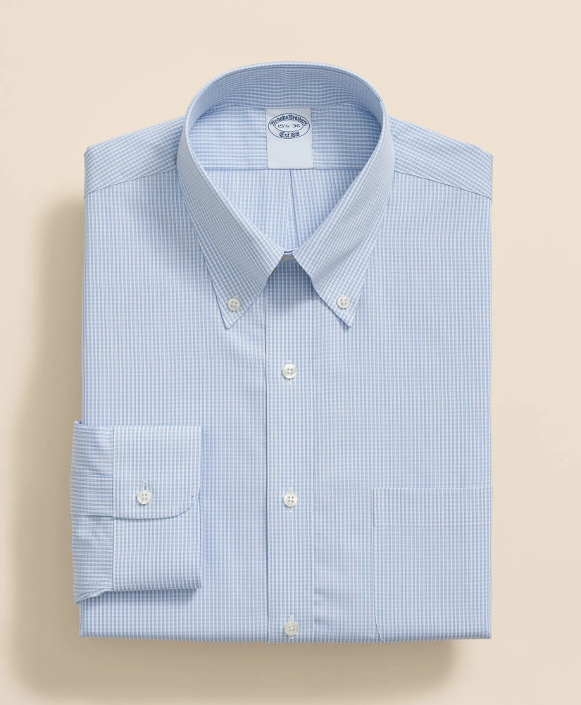 Pure Supima® Cotton Regular-Finish Polo Button Down Collar Micro Windowpane Dress Shirt