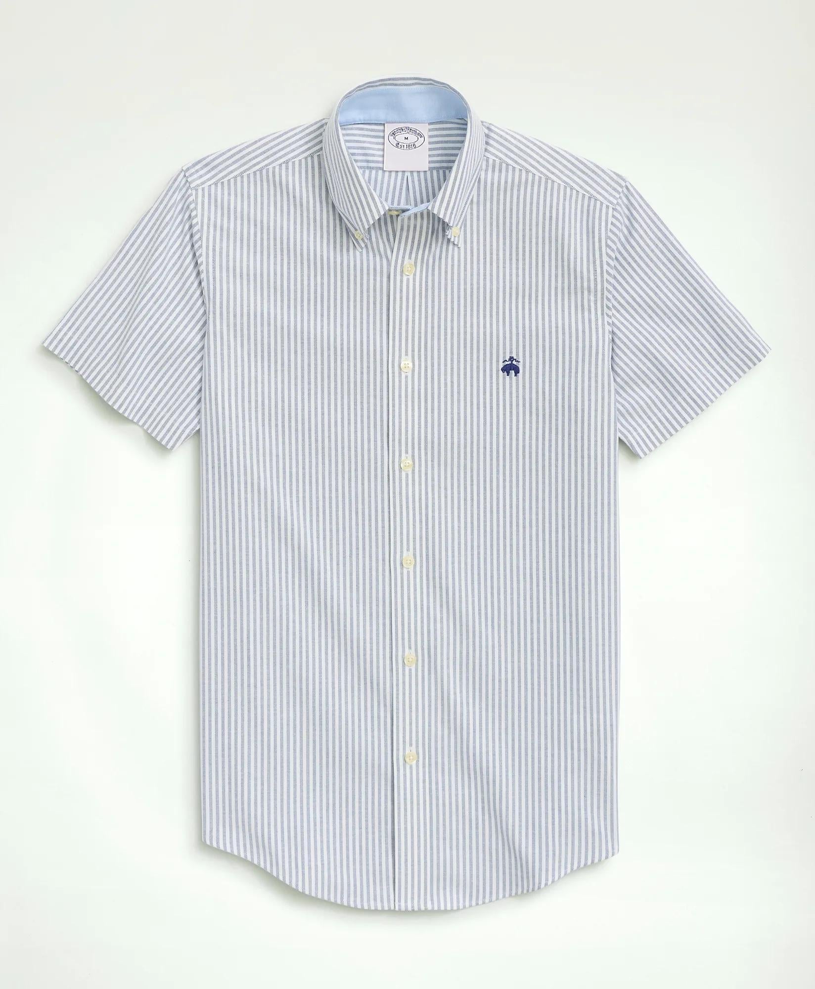 Stretch Non-Iron Oxford Button-Down Collar Bengal Stripe Short- Sleeve Sport Shirt