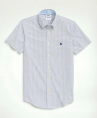 Stretch Non-Iron Oxford Button-Down Collar Bengal Stripe Short- Sleeve Sport Shirt