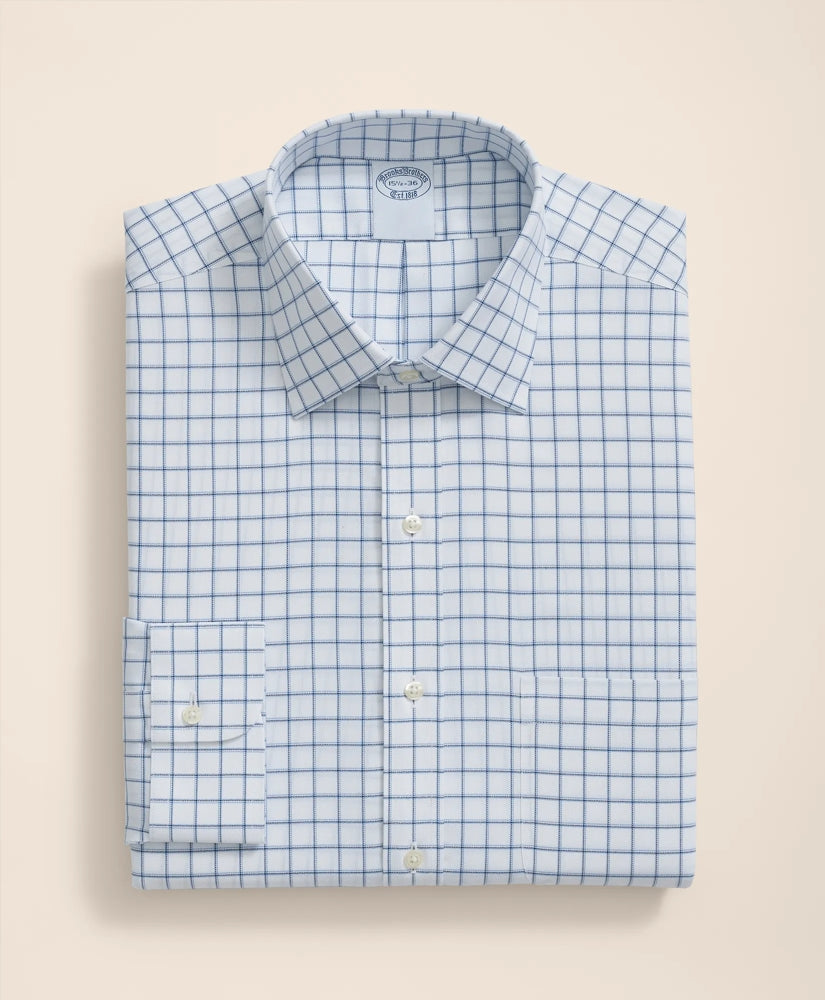 Windowpane Dress Shirt Brooks Brothers Explorer Collection Non-Iron Twill Ainsley Collar