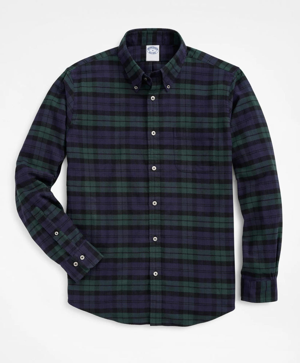 Portuguese Flannel Polo Button Down Collar Black Watch Shirt