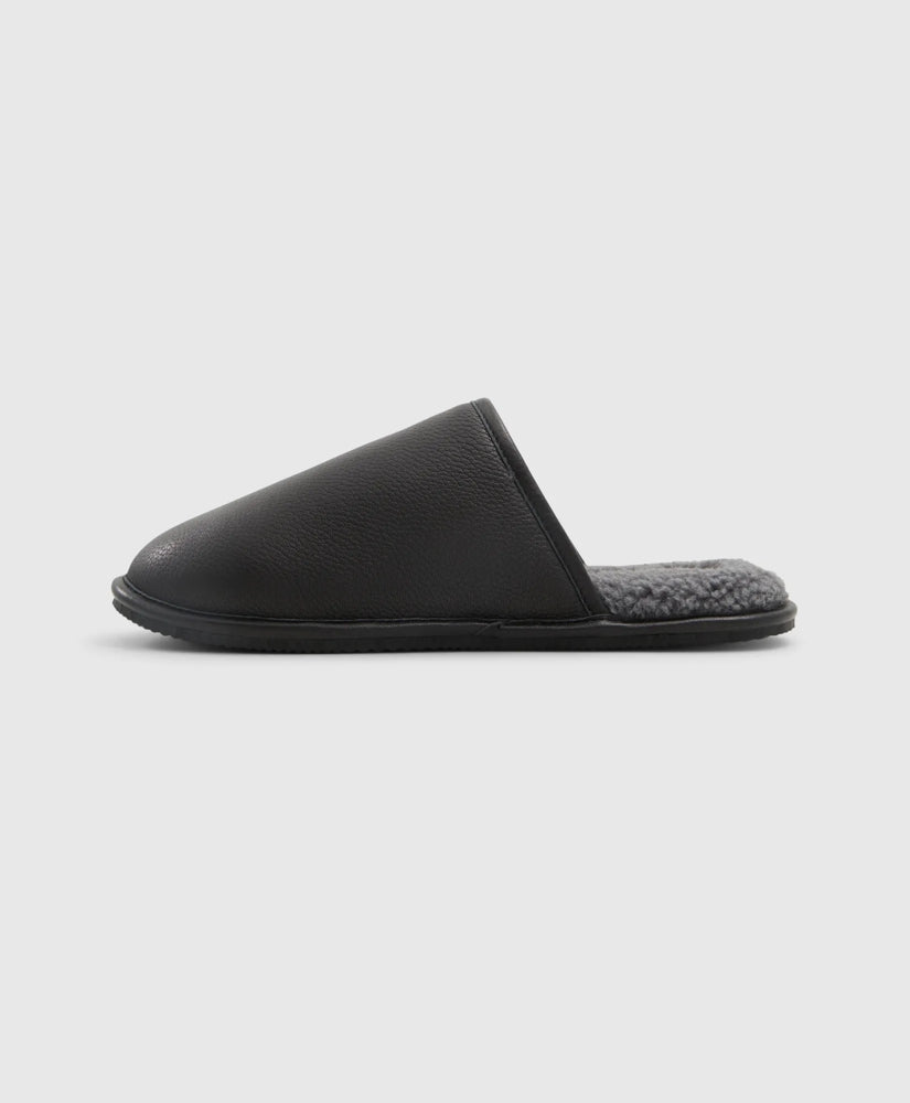 Shearling Lined Leather Slippers