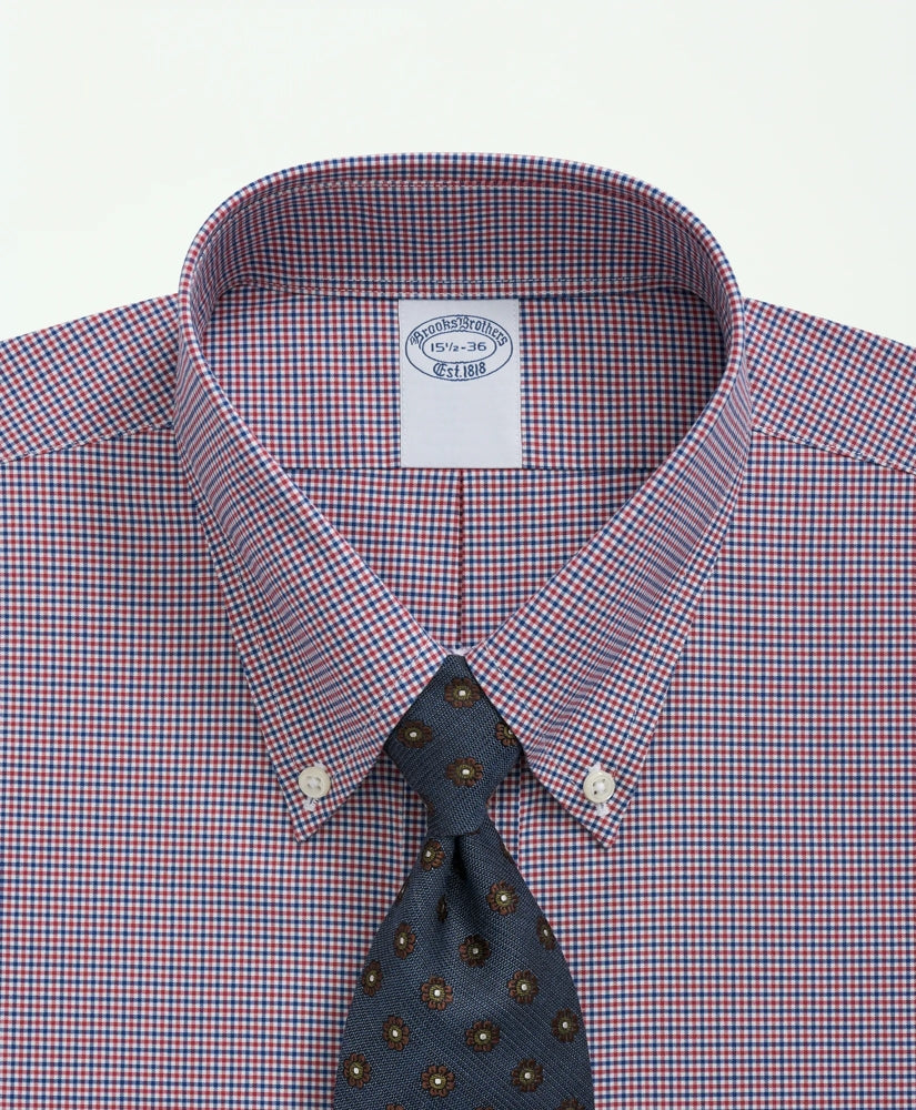 Checked Dress Shirt Big & Tall Stretch Supima® Cotton Non-Iron Poplin Polo Button-Down Collar